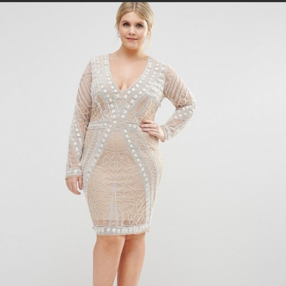 Beaded Long Sleeved Cocktail Dress